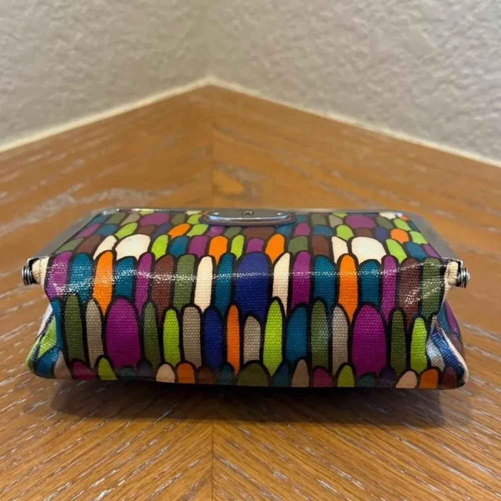 NWT Vintage Fossil Multicolored Pattern Cosmetic Case Bag with Mirror